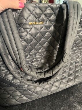 MZ Wallace Quilted Grey Tote with Gold Logo